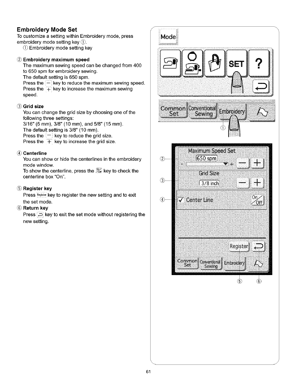 Embroidery mode set | Kenmore 200 User Manual | Page 67 / 90