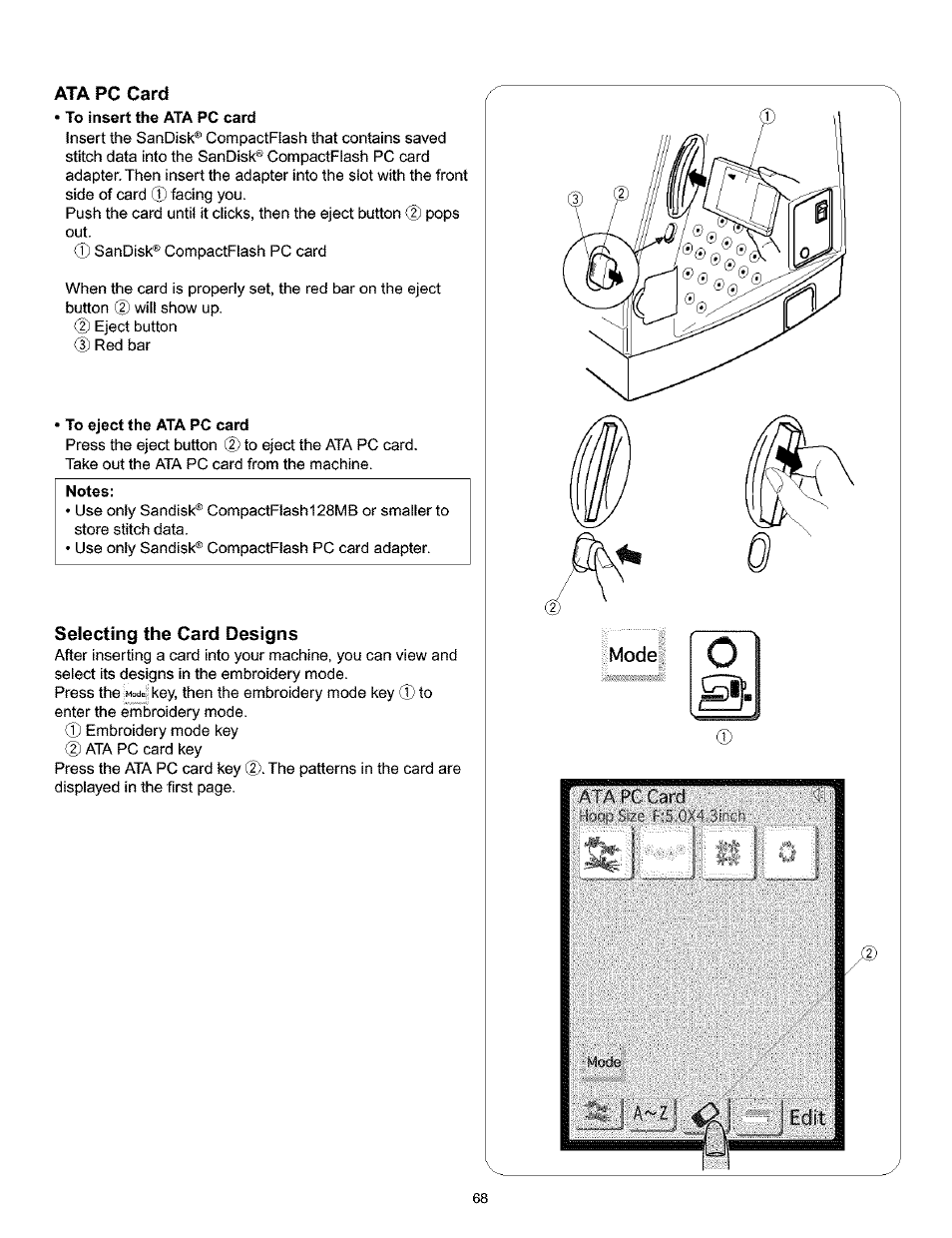 Ata pc card, Selecting the card designs | Kenmore 200 User Manual | Page 74 / 90