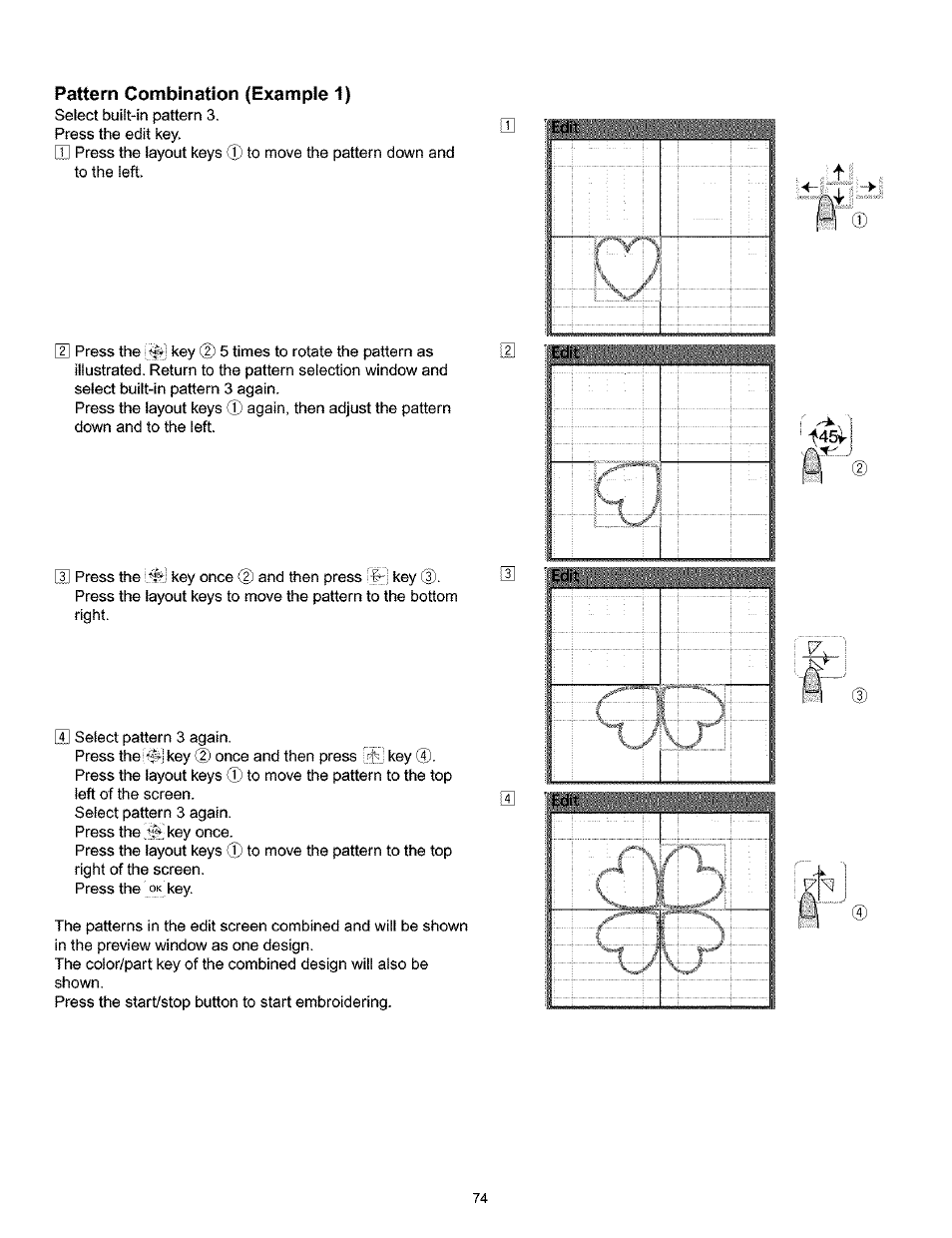 Pattern combination {example 1), Edit | Kenmore 200 User Manual | Page 80 / 90