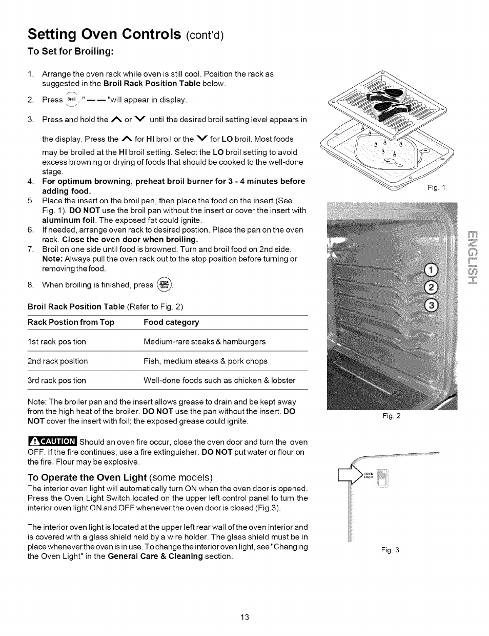 To set for broiling, To operate the oven light (some models), Setting oven controls | Kenmore 790.7863 User Manual | Page 13 / 20