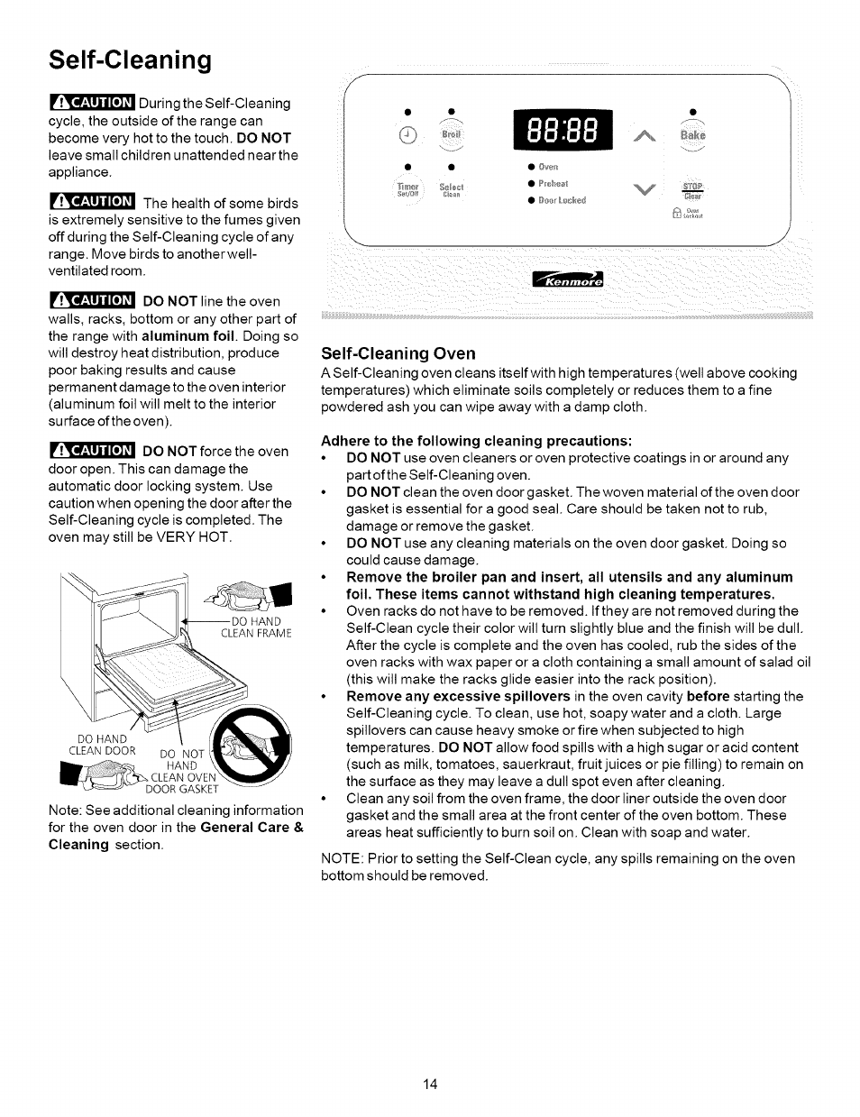 Self-cleaning oven, Self-cleaning | Kenmore 790.7863 User Manual | Page 14 / 20