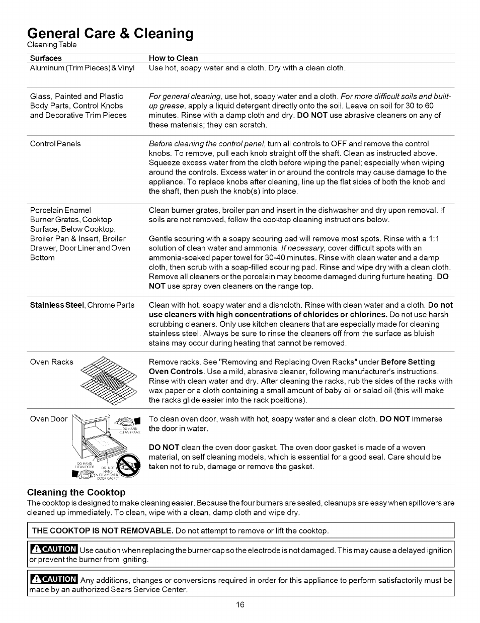 Cleaning the cooktop, General care & cleaning | Kenmore 790.7863 User Manual | Page 16 / 20