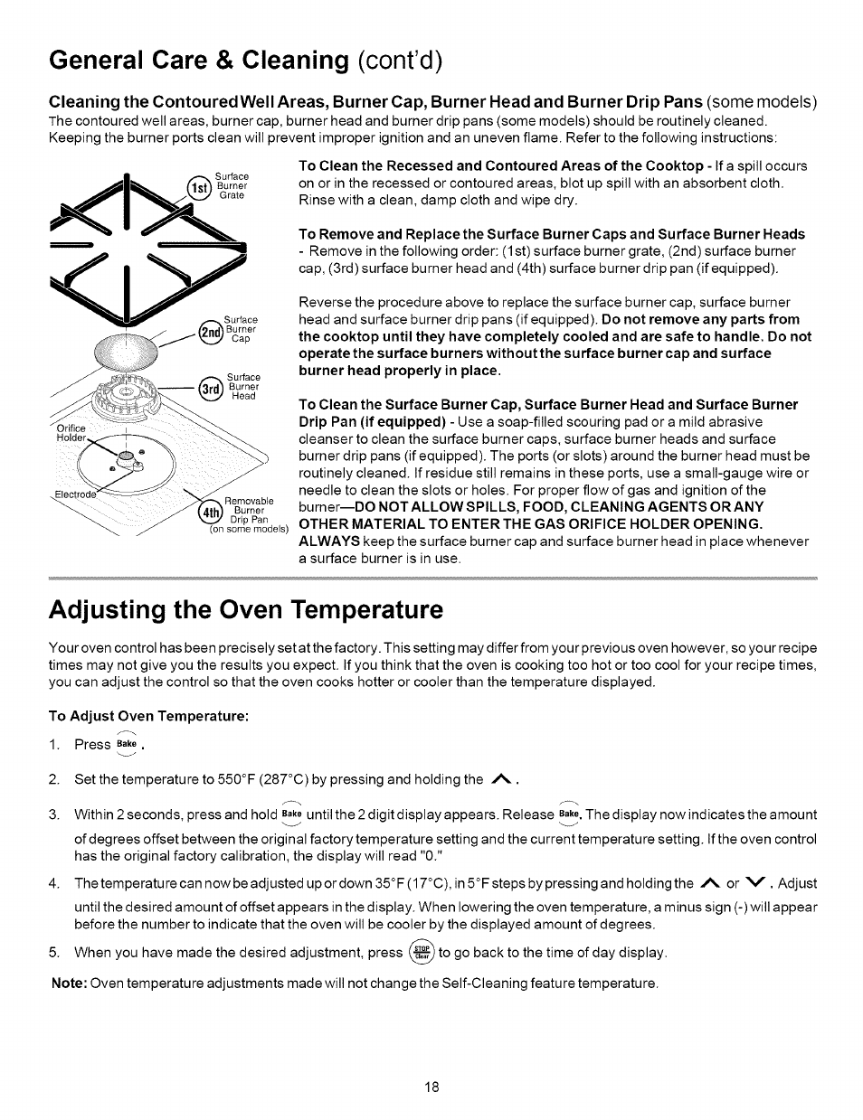 General care & cleaning (cont’d), Adjusting the oven temperature | Kenmore 790.7863 User Manual | Page 18 / 20