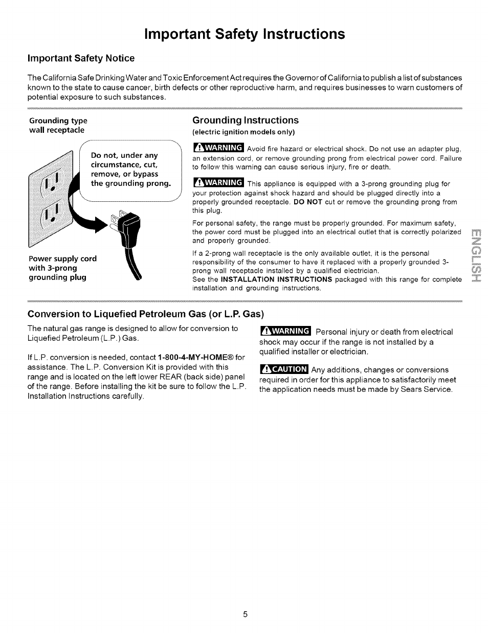 Important safety notice, Grounding instructions, Important safety instructions | Kenmore 790.7863 User Manual | Page 5 / 20