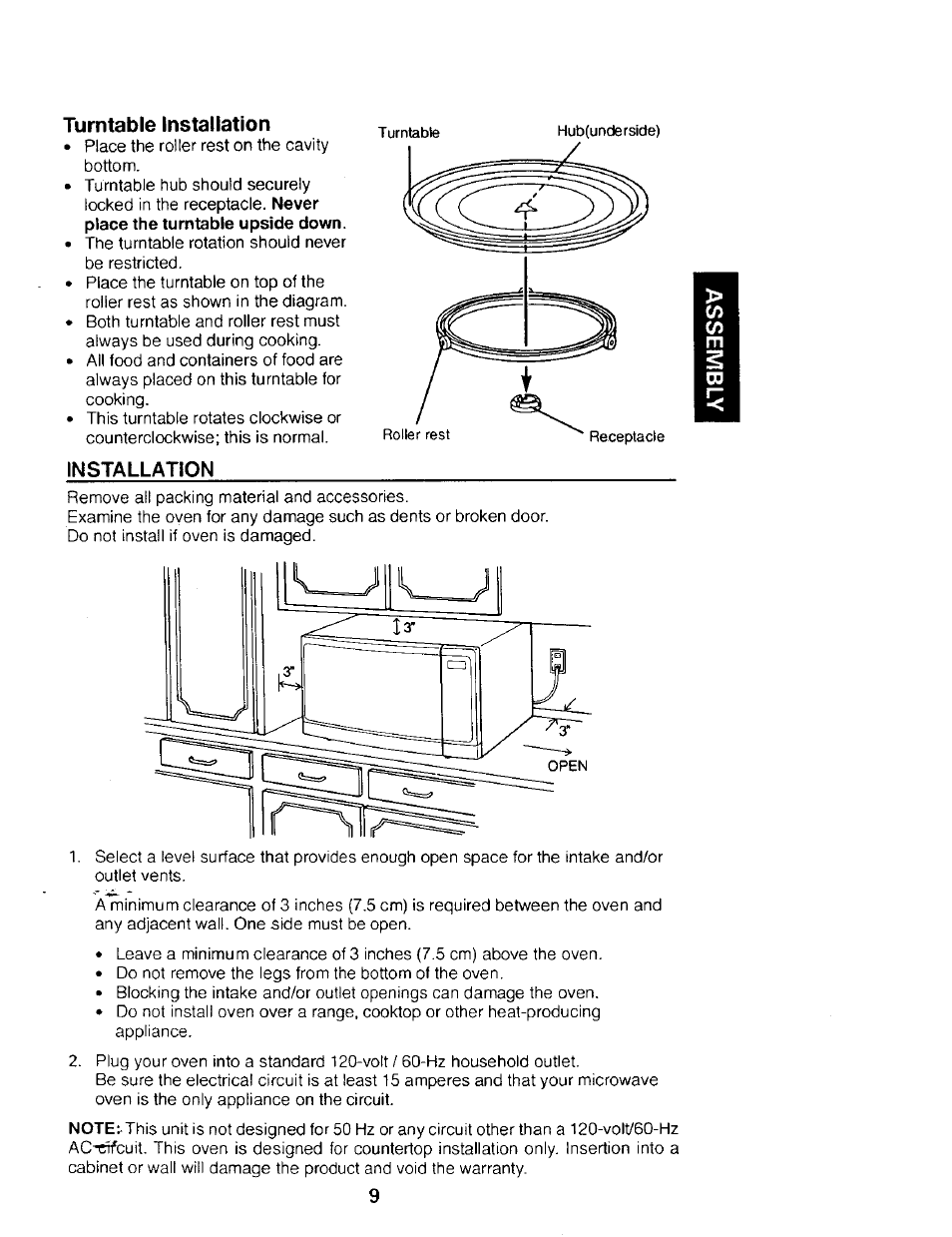 Turntable installation, Installation | Kenmore 565.68301 User Manual | Page 9 / 30