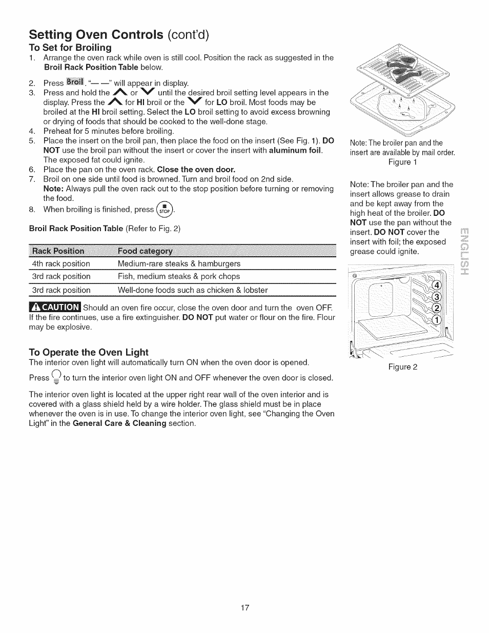 To operate the oven light, Setting oven controls (cont’d) | Kenmore 790.3693 User Manual | Page 17 / 28