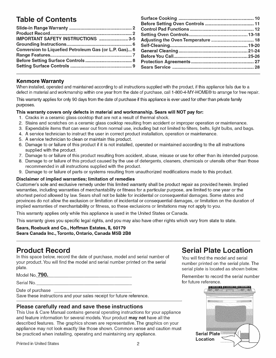 Kenmore 790.3693 User Manual | Page 2 / 28