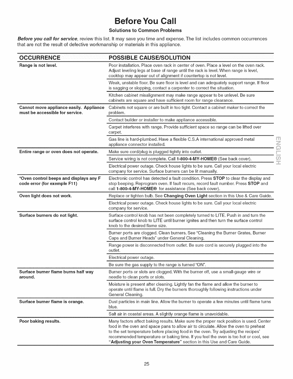 Before you call, Before you call -26 | Kenmore 790.3693 User Manual | Page 25 / 28