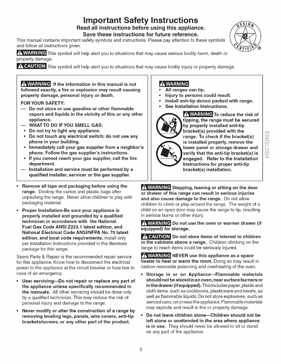 Important safety instructions, Important safety instructions -5, Rllbeilllbio | Kenmore 790.3693 User Manual | Page 3 / 28