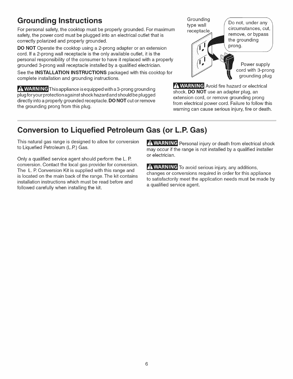 Ik warning, Grounding instructions | Kenmore 790.3693 User Manual | Page 6 / 28