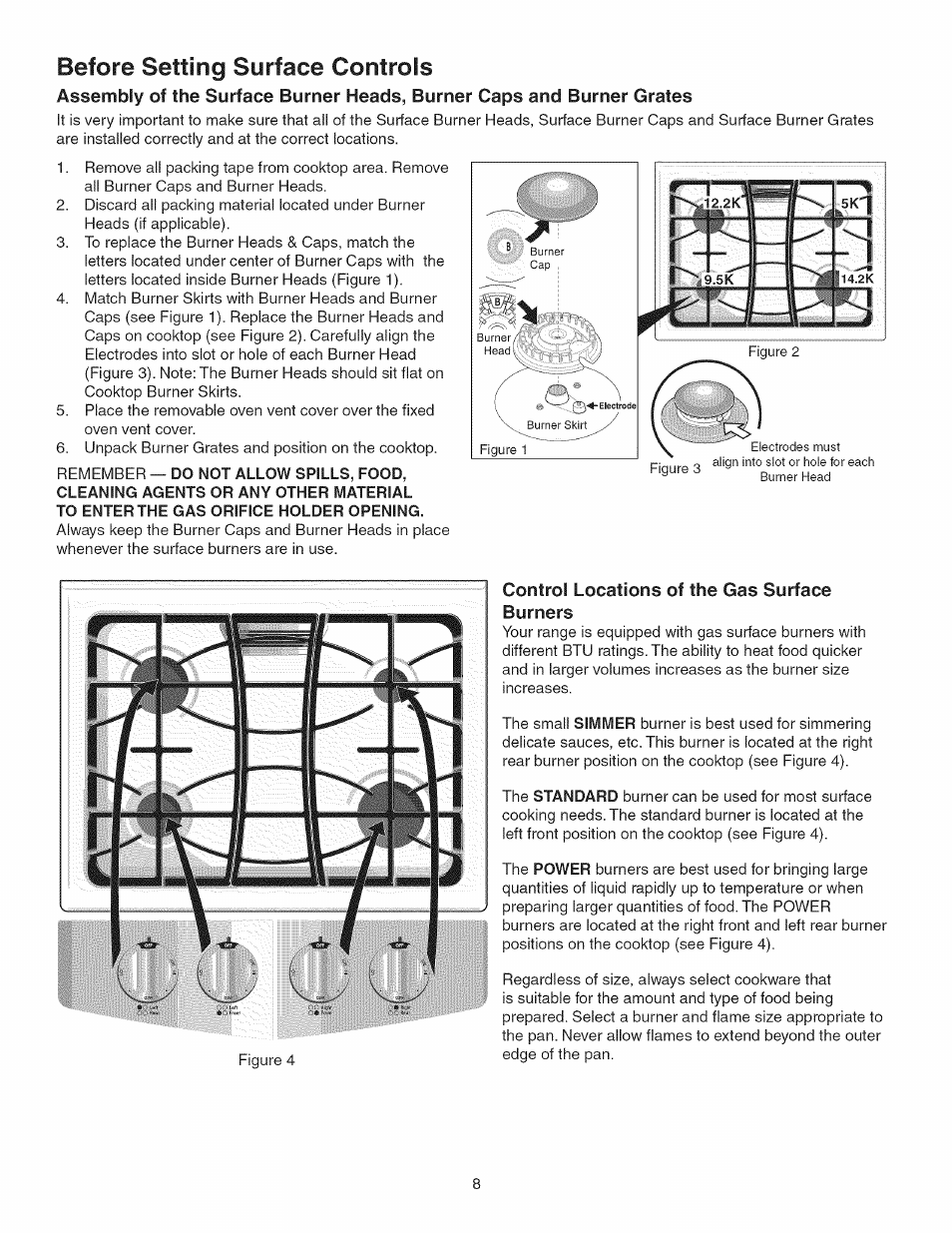 Control locations of the gas surface burners, Before setting surface controls | Kenmore 790.3693 User Manual | Page 8 / 28