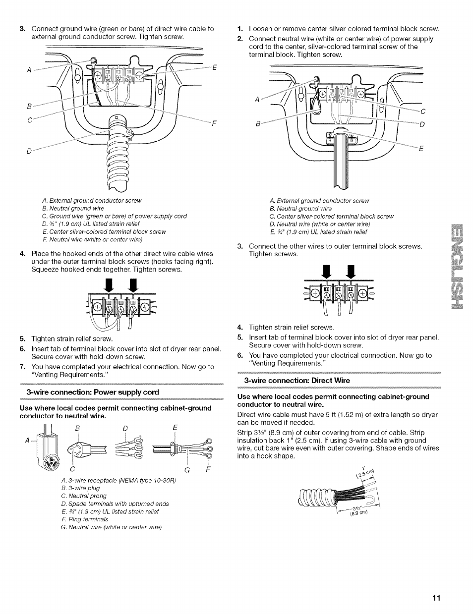 Wire connection: power suppiy cord, Wire connection: direct wire | Kenmore ELITE OASIS 110.6707 User Manual | Page 11 / 56