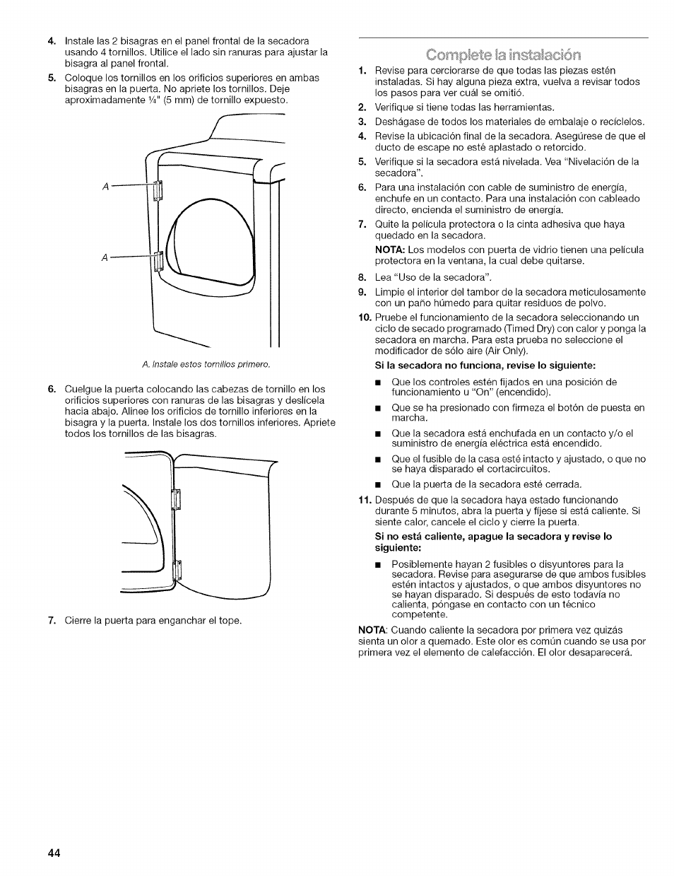 Üúmpiem la instaiacion, Instaiacion | Kenmore ELITE OASIS 110.6707 User Manual | Page 44 / 56