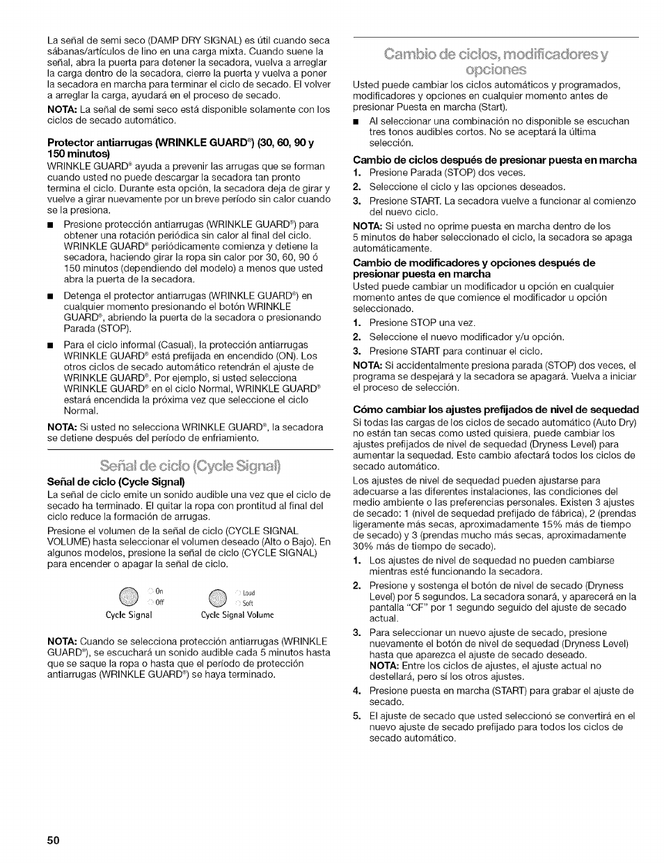 Señal de ciclo (cycle signal) | Kenmore ELITE OASIS 110.6707 User Manual | Page 50 / 56