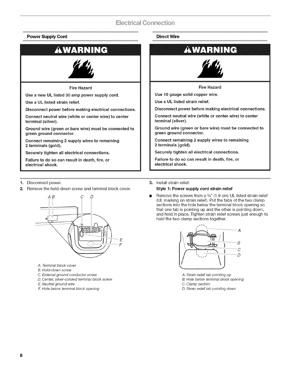 Electrical connection | Kenmore ELITE OASIS 110.6707 User Manual | Page 8 / 56