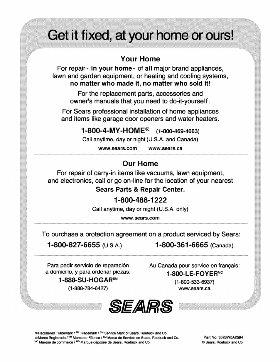 Get it fixed, at your home or ours, Your home, 800-4-wy-home | Home | Kenmore 721.62342 User Manual | Page 20 / 20