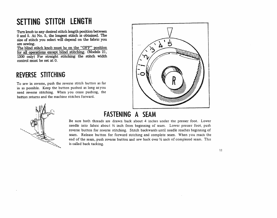 Setting stitch length, Reverse stitching, Fastening a seam | Kenmore 1206 User Manual | Page 12 / 29