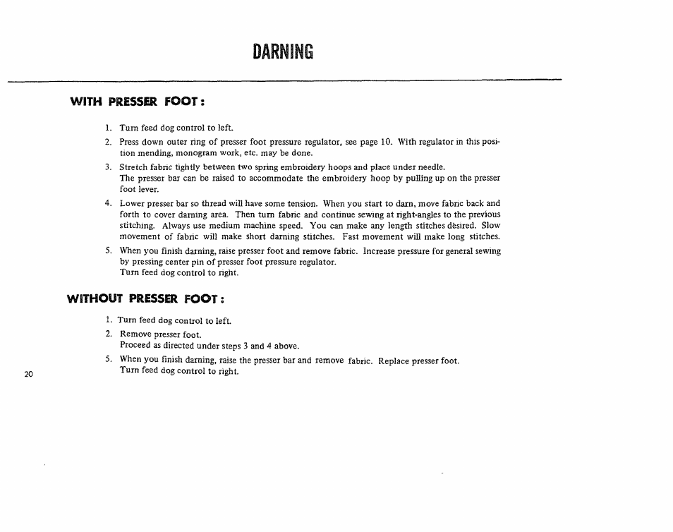 Darning, Pmssm, Without | Kenmore 1206 User Manual | Page 21 / 29