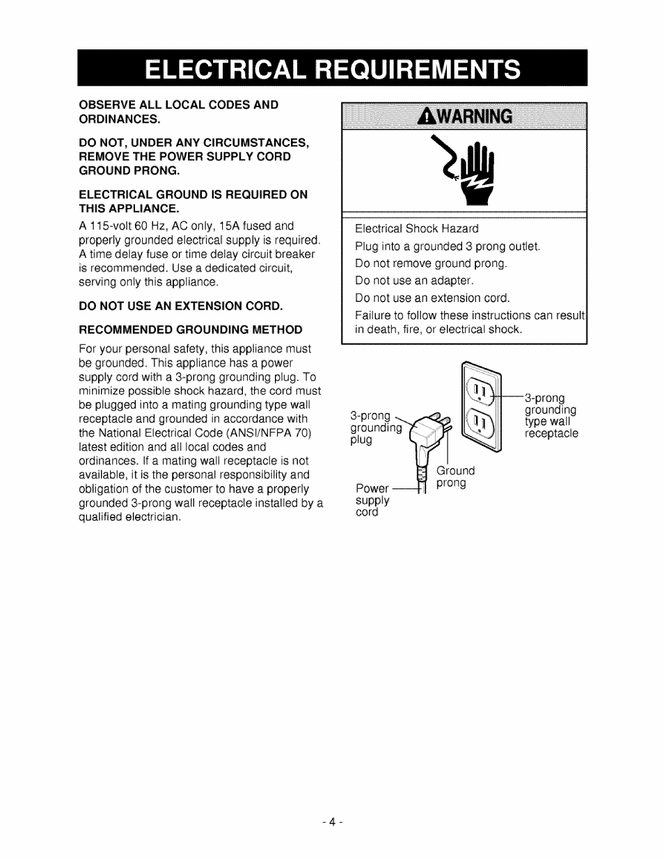 Awarning, Clucv# i fic^iwiiidwidm i w | Kenmore 580.5245 User Manual | Page 4 / 13