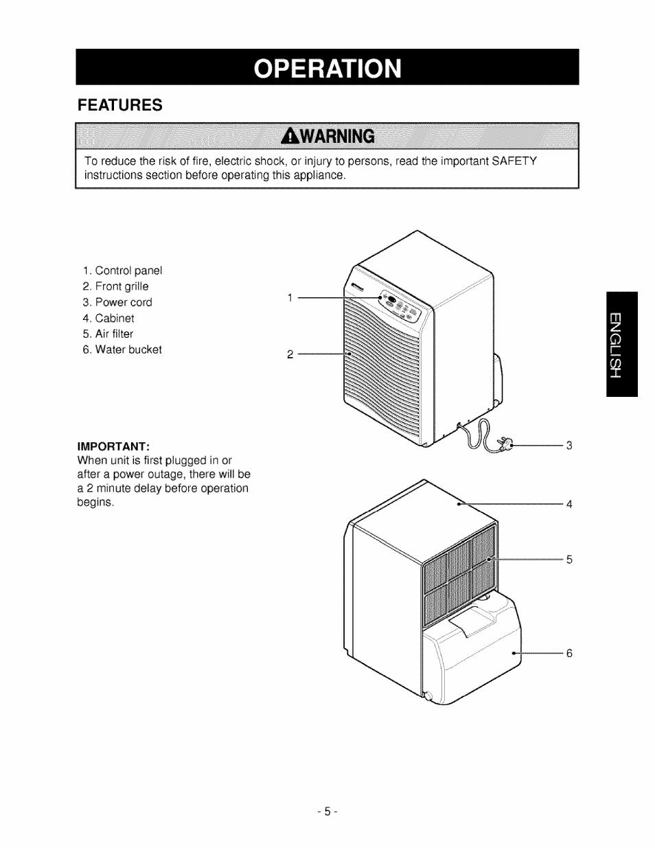 Femures, Features, Warning | Kenmore 580.5245 User Manual | Page 5 / 13