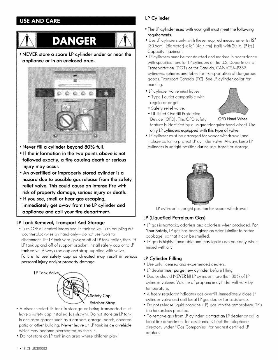 Danger, Use and care | Kenmore 146.1615311 User Manual | Page 4 / 32