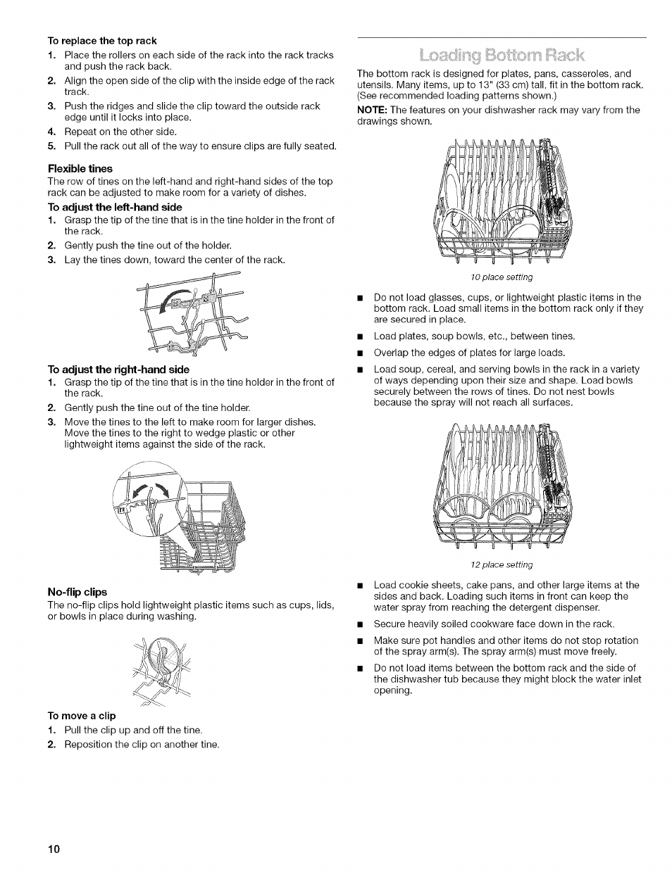 Flexible tines, To adjust the right-hand side | Kenmore 665.1629 User Manual | Page 10 / 64