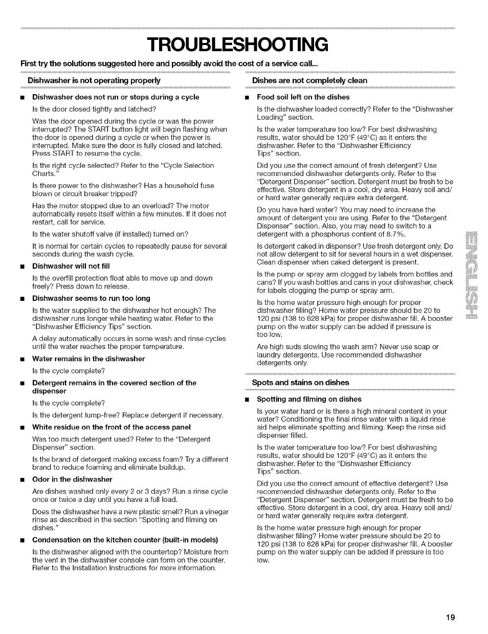 Troubleshooting | Kenmore 665.1629 User Manual | Page 19 / 64