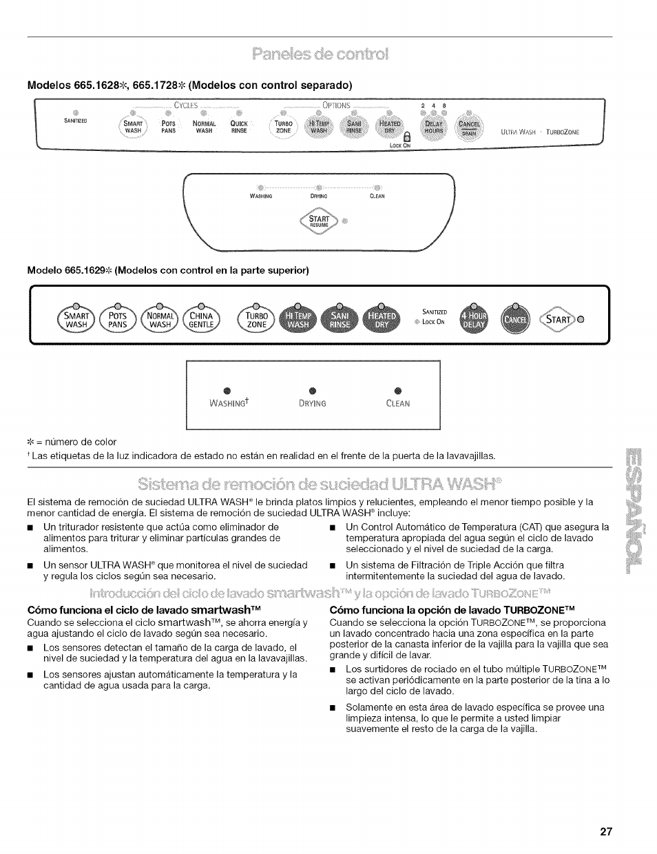 Cómo funciona el ciclo de lavado smartwash, Cómo funciona la opción de lavado turbozone, O . ^ o | Kenmore 665.1629 User Manual | Page 27 / 64