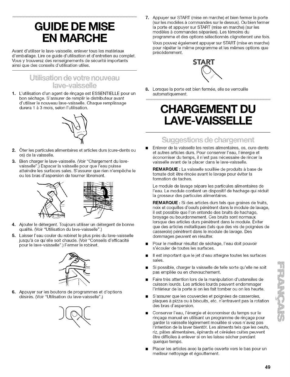 Guide de mise en marche, Chargement du lave-vaisselle | Kenmore 665.1629 User Manual | Page 49 / 64