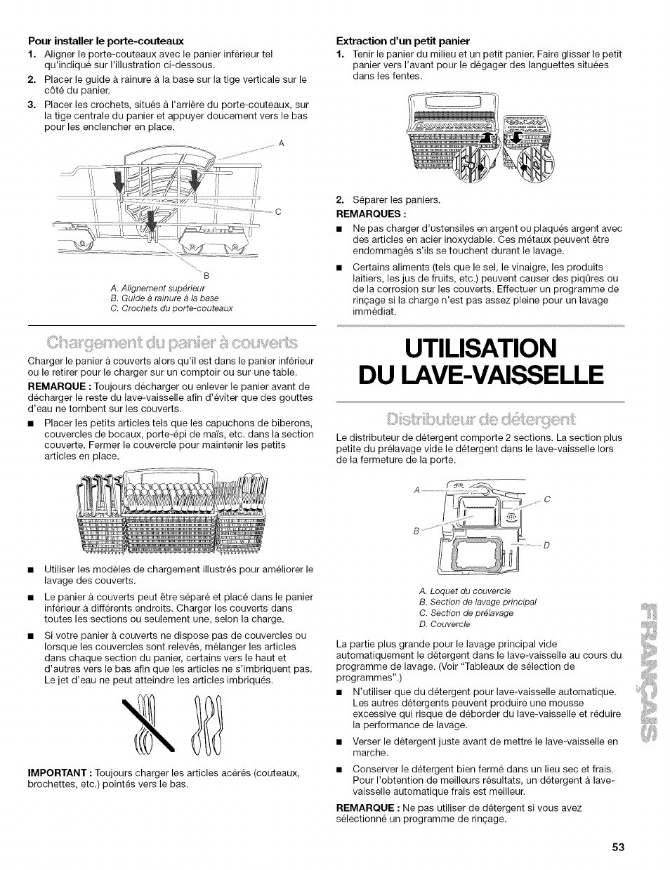 Utilisation du lave-vaisselle | Kenmore 665.1629 User Manual | Page 53 / 64