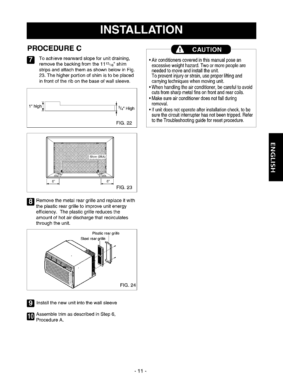 Installation, Procedure | Kenmore 580.75116 User Manual | Page 11 / 40