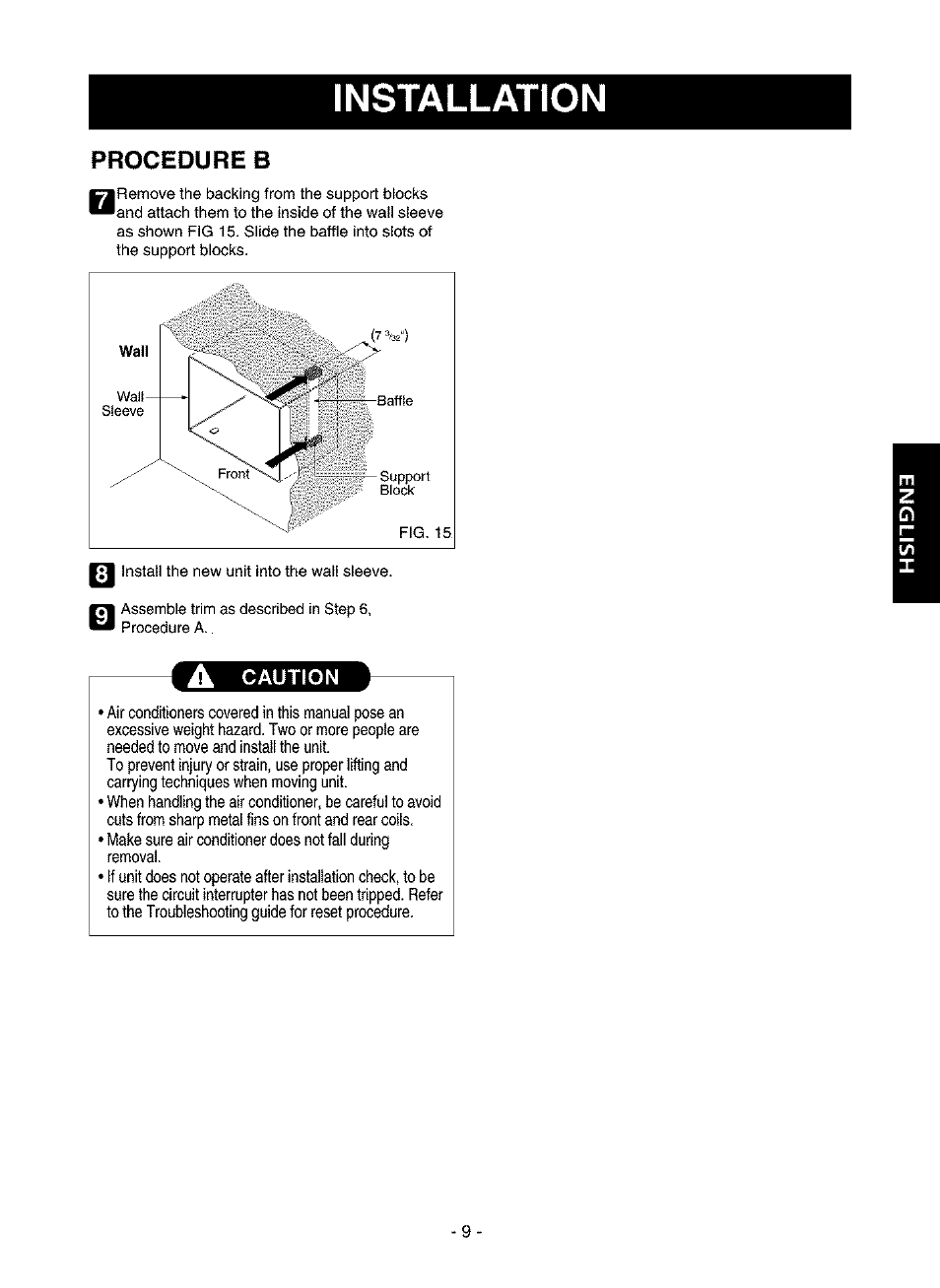 Installation, Procedure | Kenmore 580.75116 User Manual | Page 9 / 40