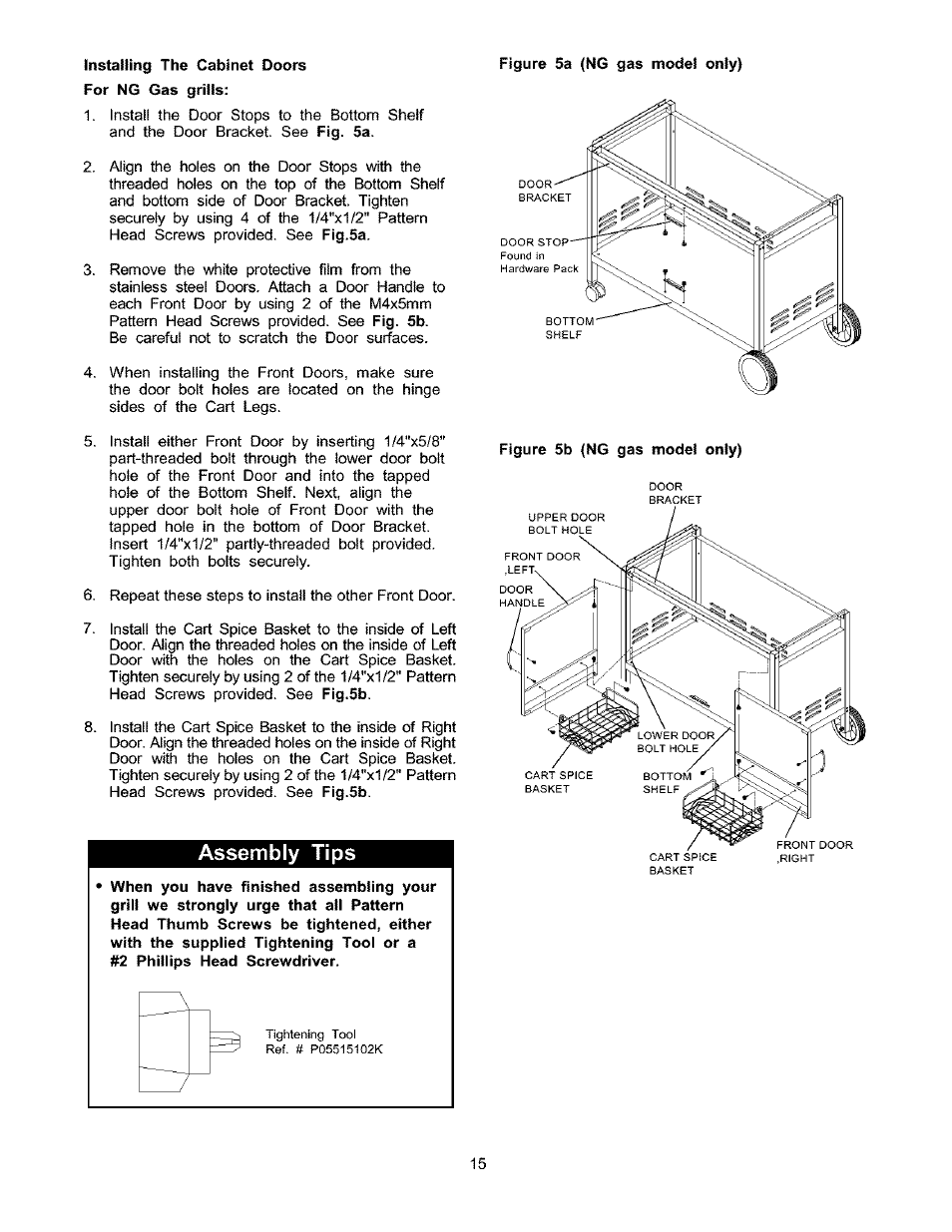 Installing the cabinet doors, Assembly tips | Kenmore 141.17337 User Manual | Page 15 / 43