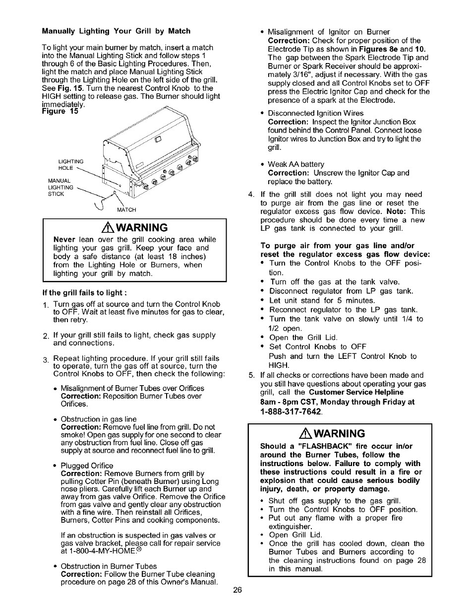 If the grill fails to light | Kenmore 141.17337 User Manual | Page 26 / 43