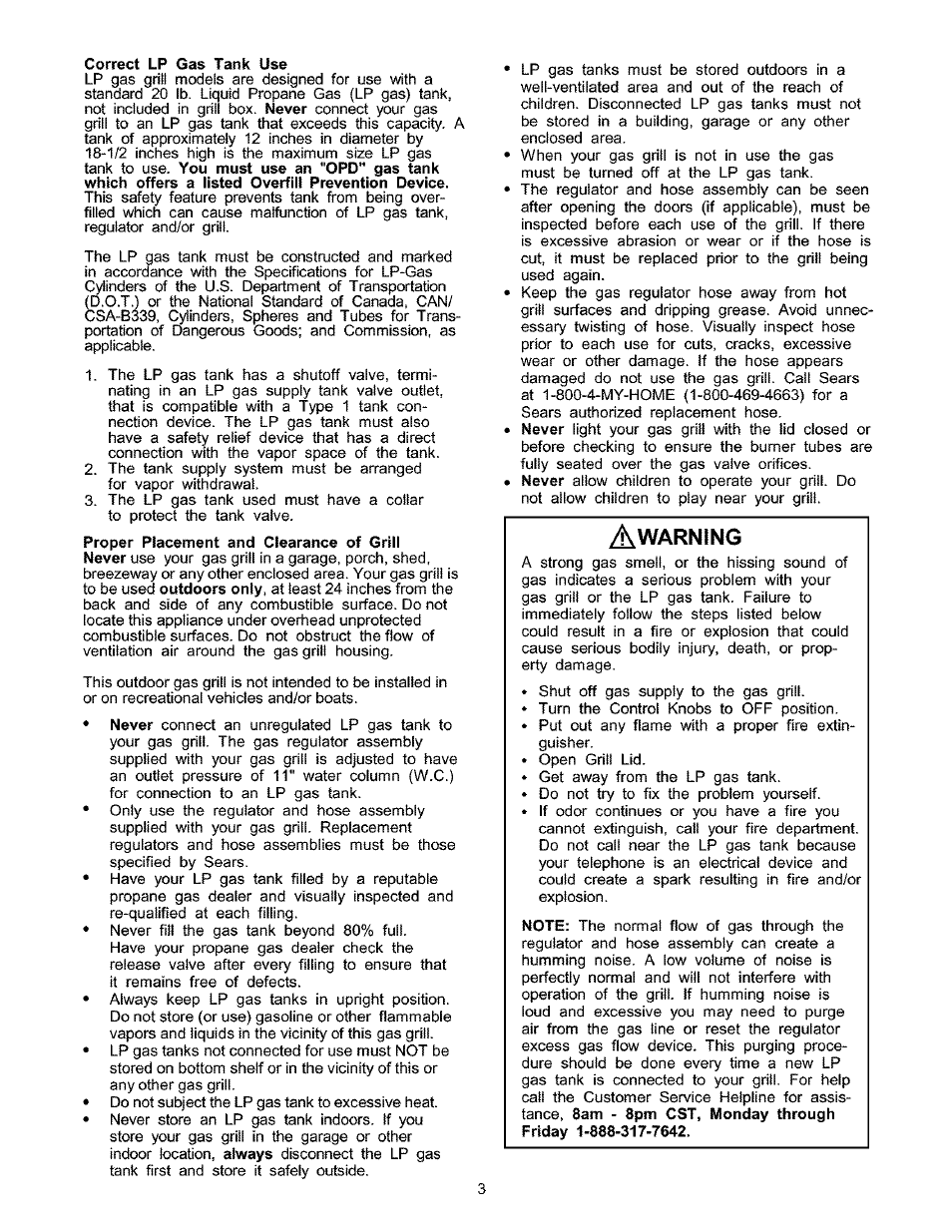 Correct lp gas tank use | Kenmore 141.17337 User Manual | Page 3 / 43