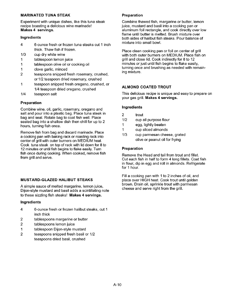 Ingredients, Preparation, Almond coated trout | Mustard-glazed halibut steaks | Kenmore 141.17337 User Manual | Page 39 / 43