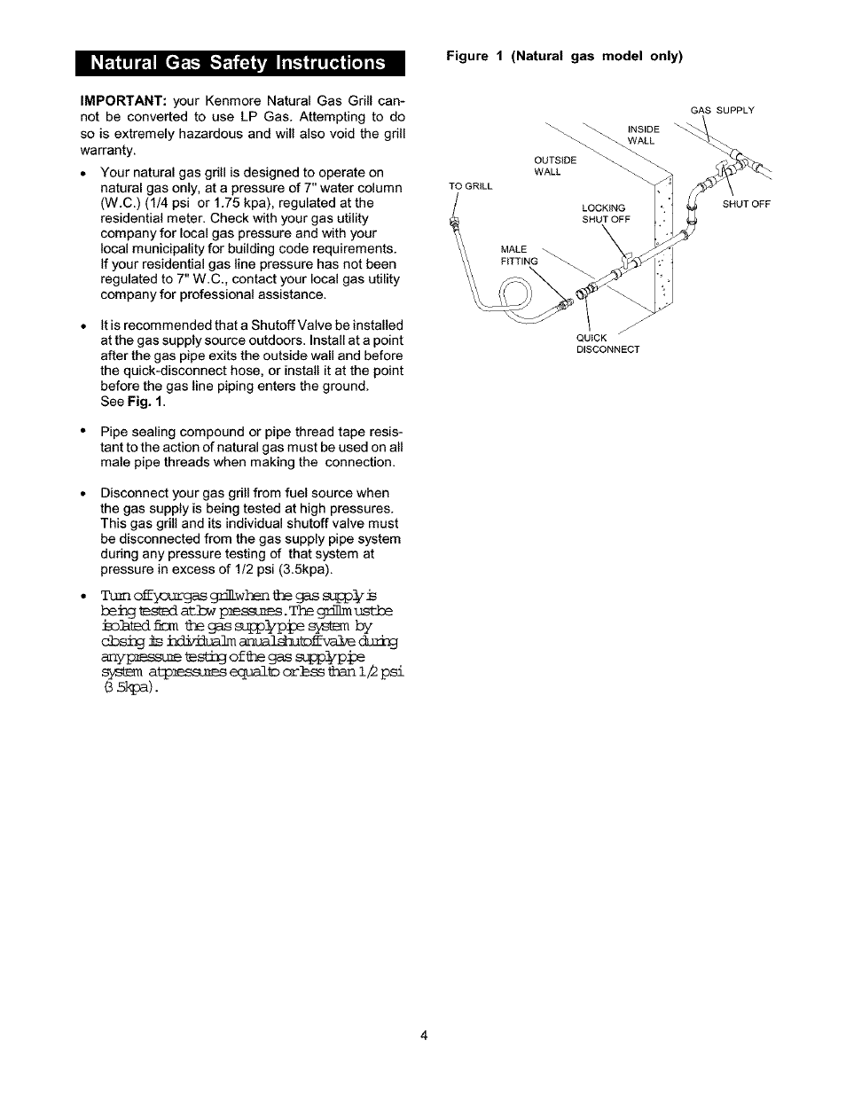 Natural gas safety instructions | Kenmore 141.17337 User Manual | Page 4 / 43