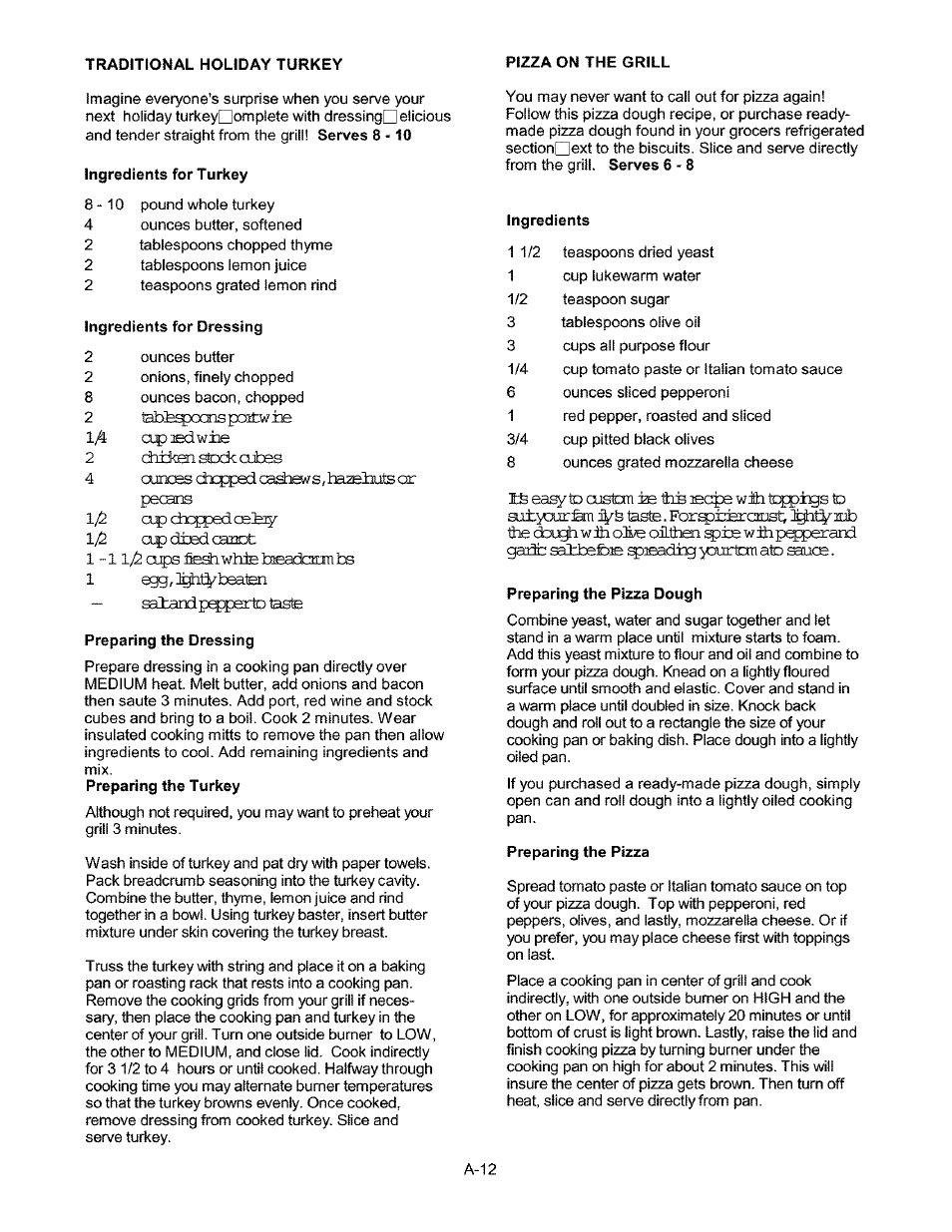 Ingredients for turkey, Ingredients for dressing, Preparing the dressing | Ingredients, Preparing the pizza dough, Preparing the pizza, 1egg, dyit^beaten, Taste, Is easy | Kenmore 141.17337 User Manual | Page 41 / 43
