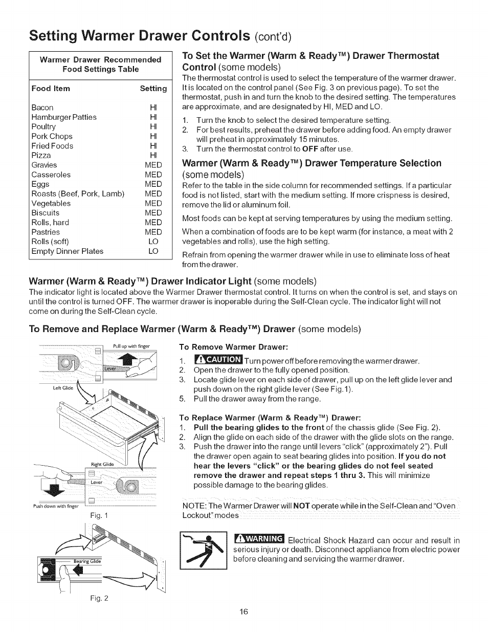 Setting warmer drawer controls, Cont’d) | Kenmore 790.7866 User Manual | Page 16 / 24