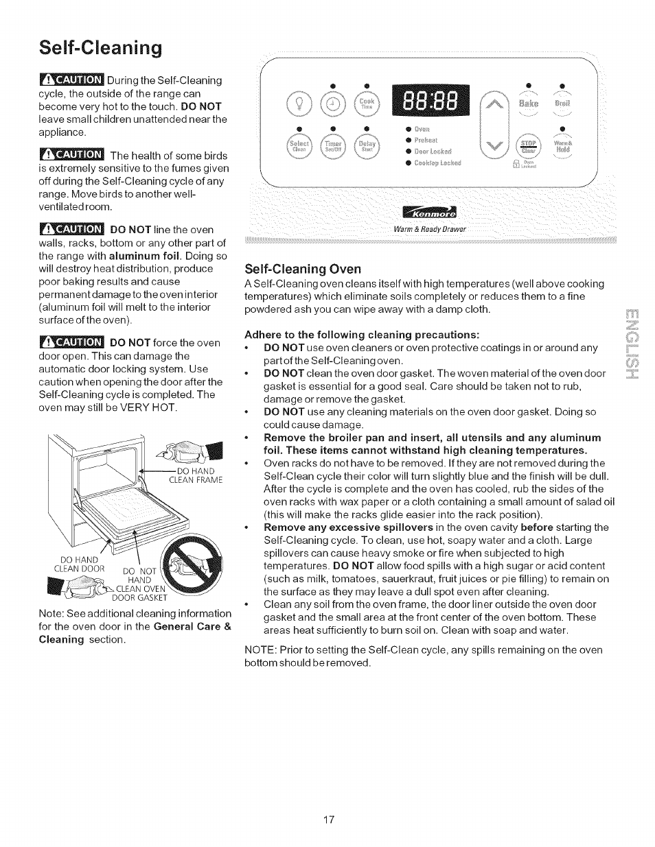 Self-cleaning oven, Adhere to the following cleaning precautions, Seif“cieaning | Kenmore 790.7866 User Manual | Page 17 / 24