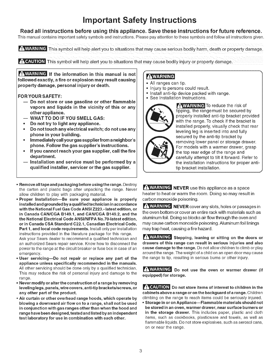 Importaot safety instructions | Kenmore 790.7866 User Manual | Page 3 / 24