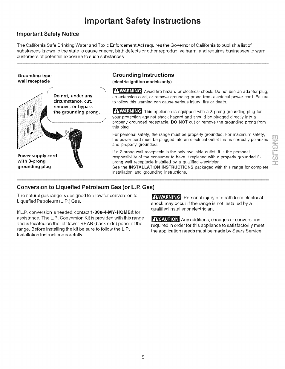 Grounding instructions, Warning, Important safety instructions | Important safety notice | Kenmore 790.7866 User Manual | Page 5 / 24