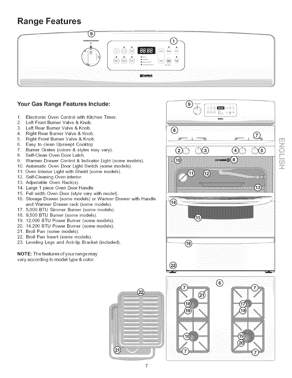 Range features | Kenmore 790.7866 User Manual | Page 7 / 24