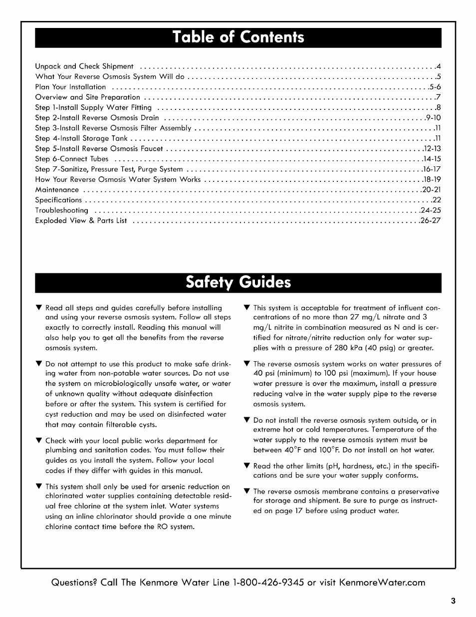 Kenmore REVERSE OSMOSIS 625.38556 User Manual | Page 3 / 28