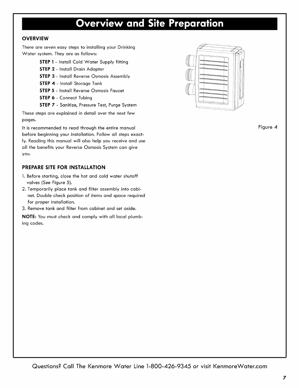 Overview and site preparation, Overview, Prepare site for installation | Kenmore REVERSE OSMOSIS 625.38556 User Manual | Page 7 / 28