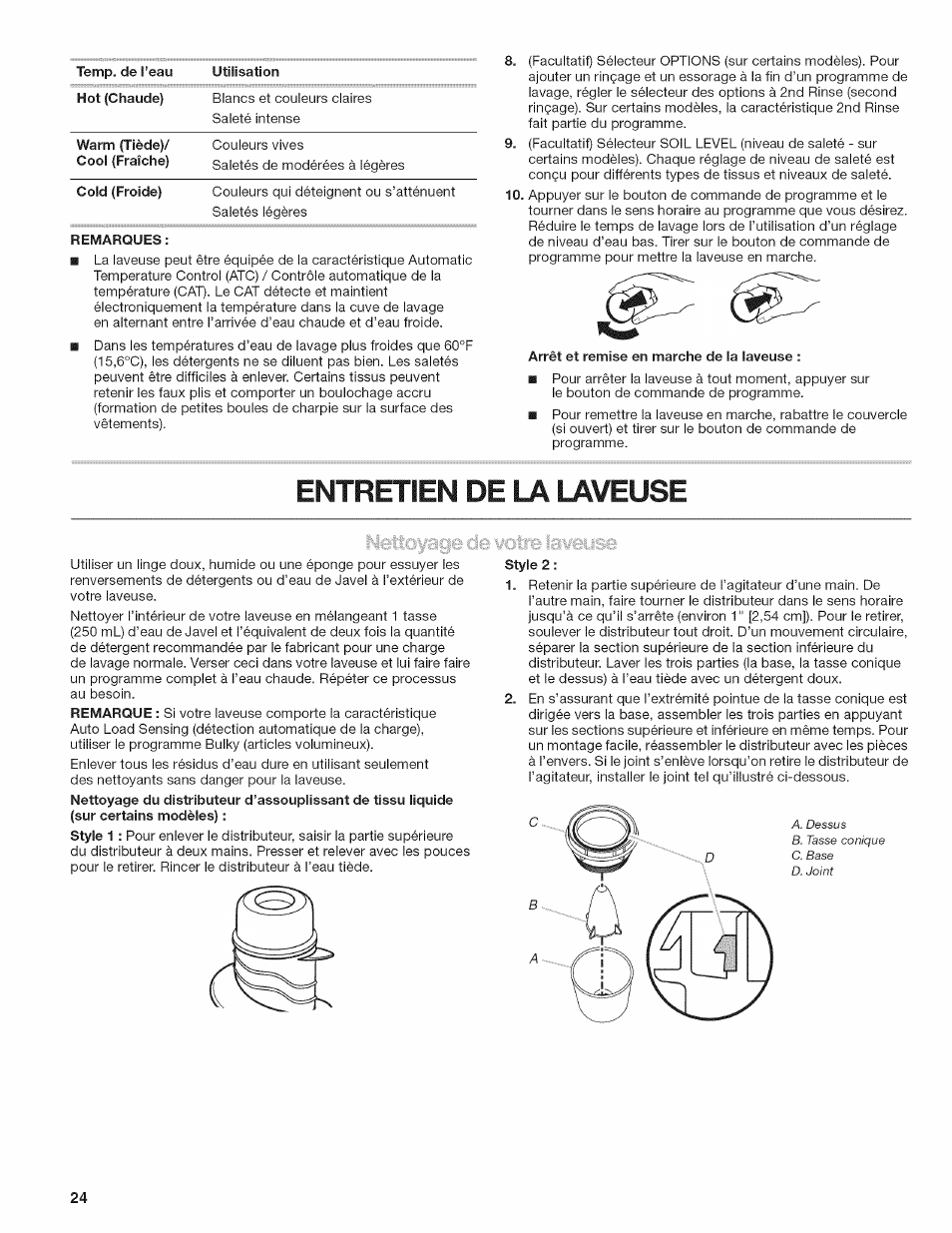 Entretien de la laveuse | Kenmore W10026670B User Manual | Page 24 / 32