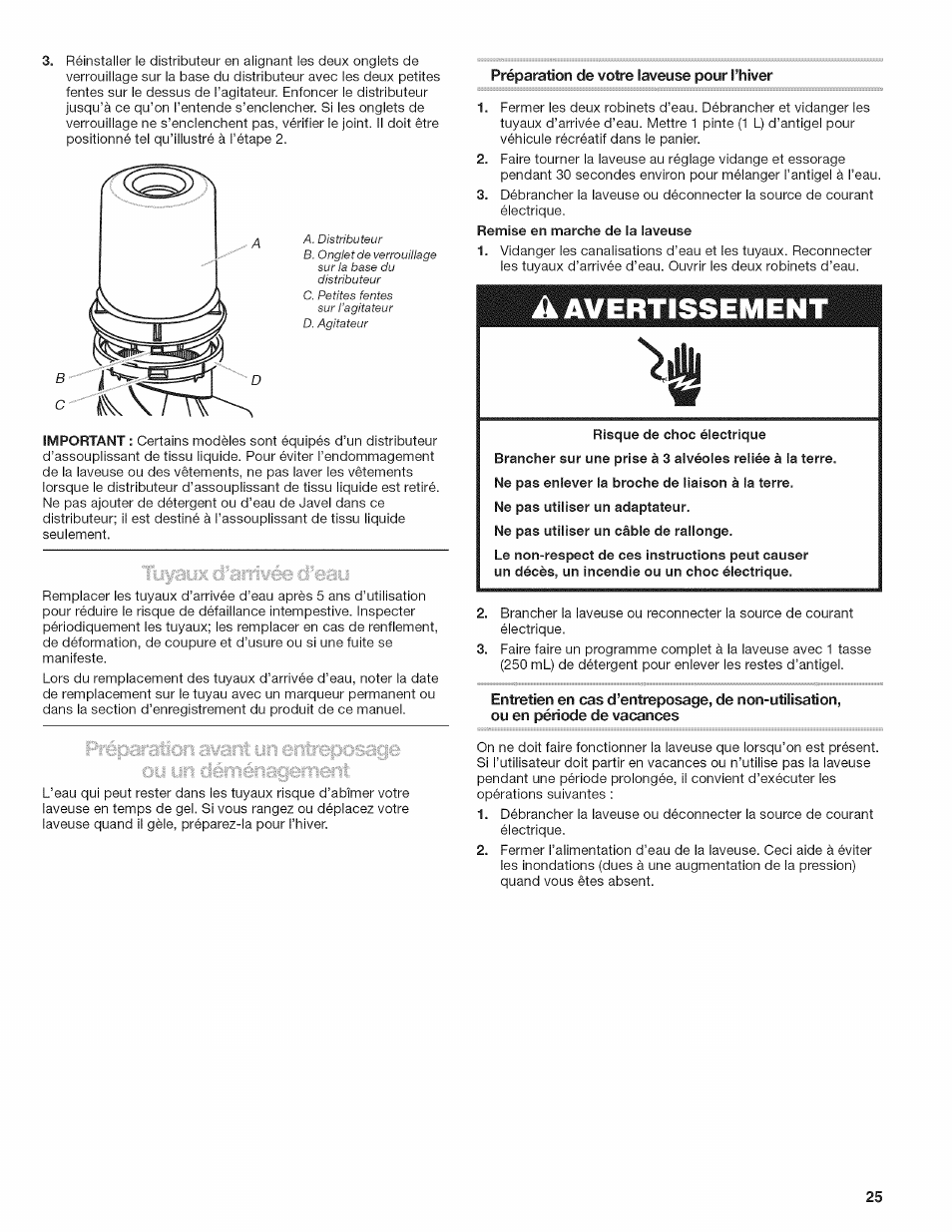 Préparation de votre laveuse pour l’hiver, À avertissement | Kenmore W10026670B User Manual | Page 25 / 32