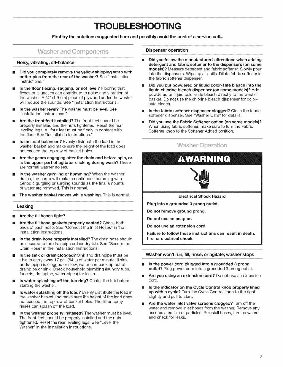 Troubleshooting, Ikwarning | Kenmore W10026670B User Manual | Page 7 / 32