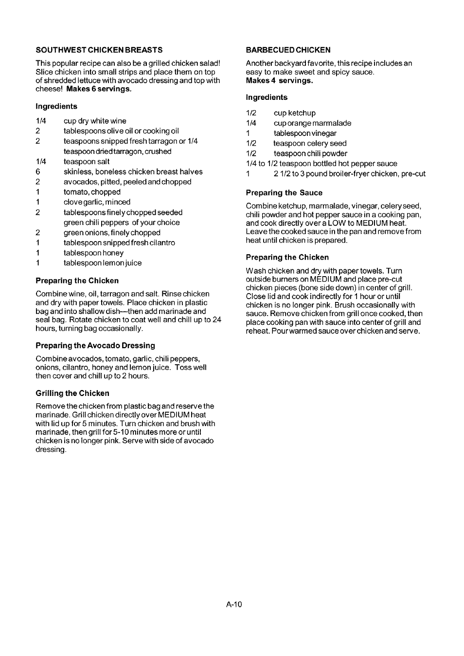 Ingredients, Preparing the chicken, Preparing the avocado dressing | Griiiing the chicken, Preparing the sauce | Kenmore ELITE 141.16681 User Manual | Page 30 / 34