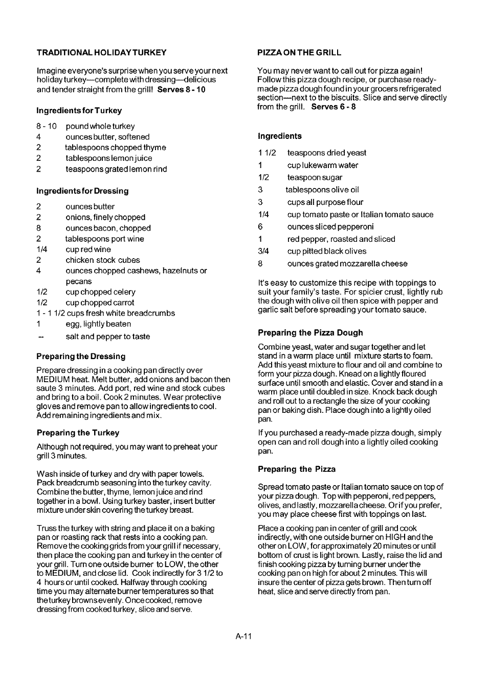 Ingredients for turkey, Ingredients for dressing, Preparing the dressing | Preparing the turkey, Ingredients, Preparing the pi2za dough, Preparing the pizza | Kenmore ELITE 141.16681 User Manual | Page 31 / 34